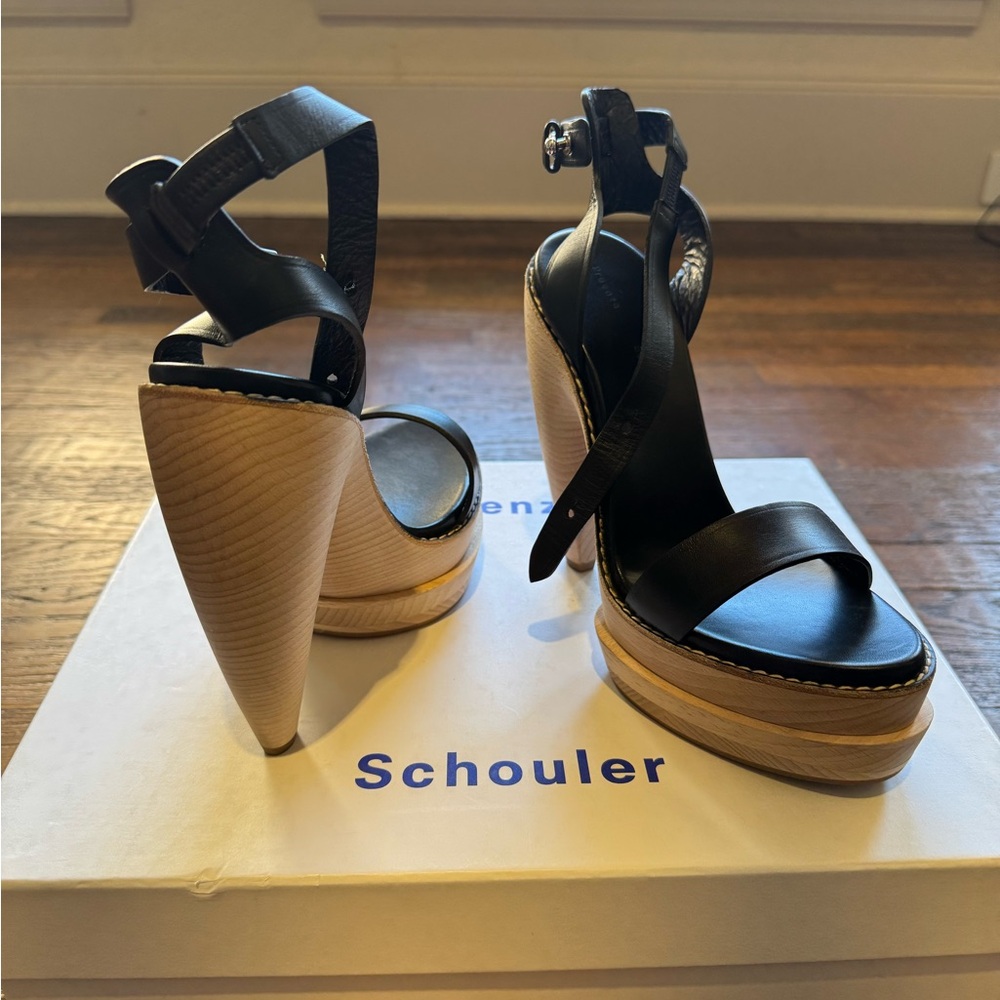 Proenza Schouler Wood Platform Sandals — Black Leather — Size 38.5 - Never Worn